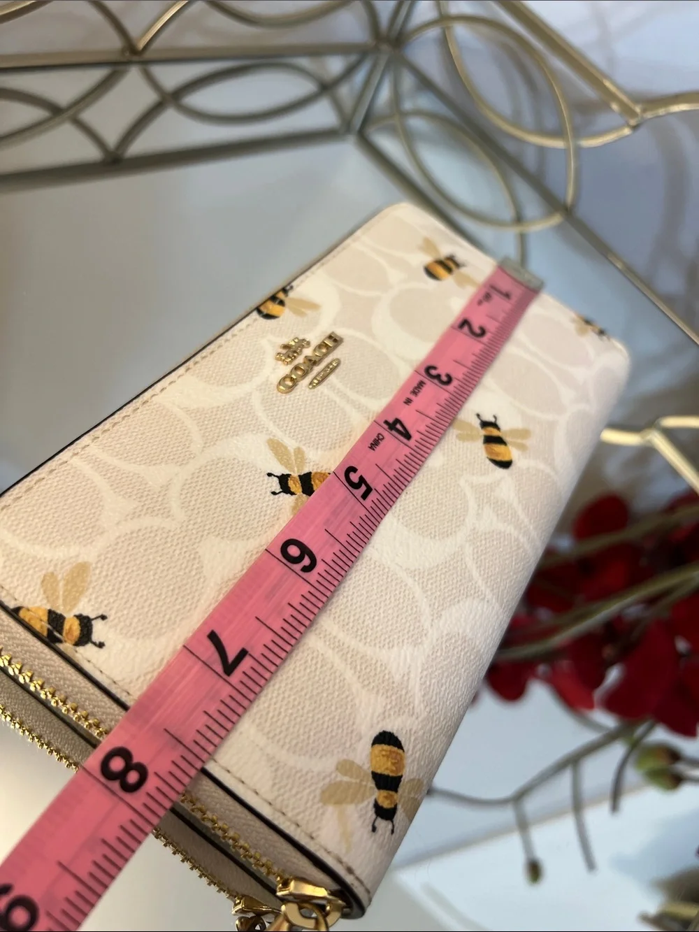 Coach Long Zip-Around / Accordion Wallet in Signature C Canvas with Bee Print